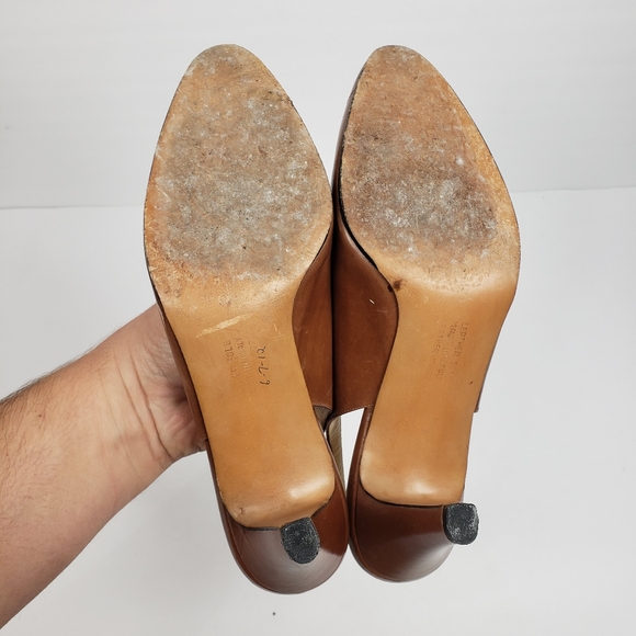 Ferragamo Cognac Brown Leather Slingback Heels 7.5 - Picture 15 of 16
